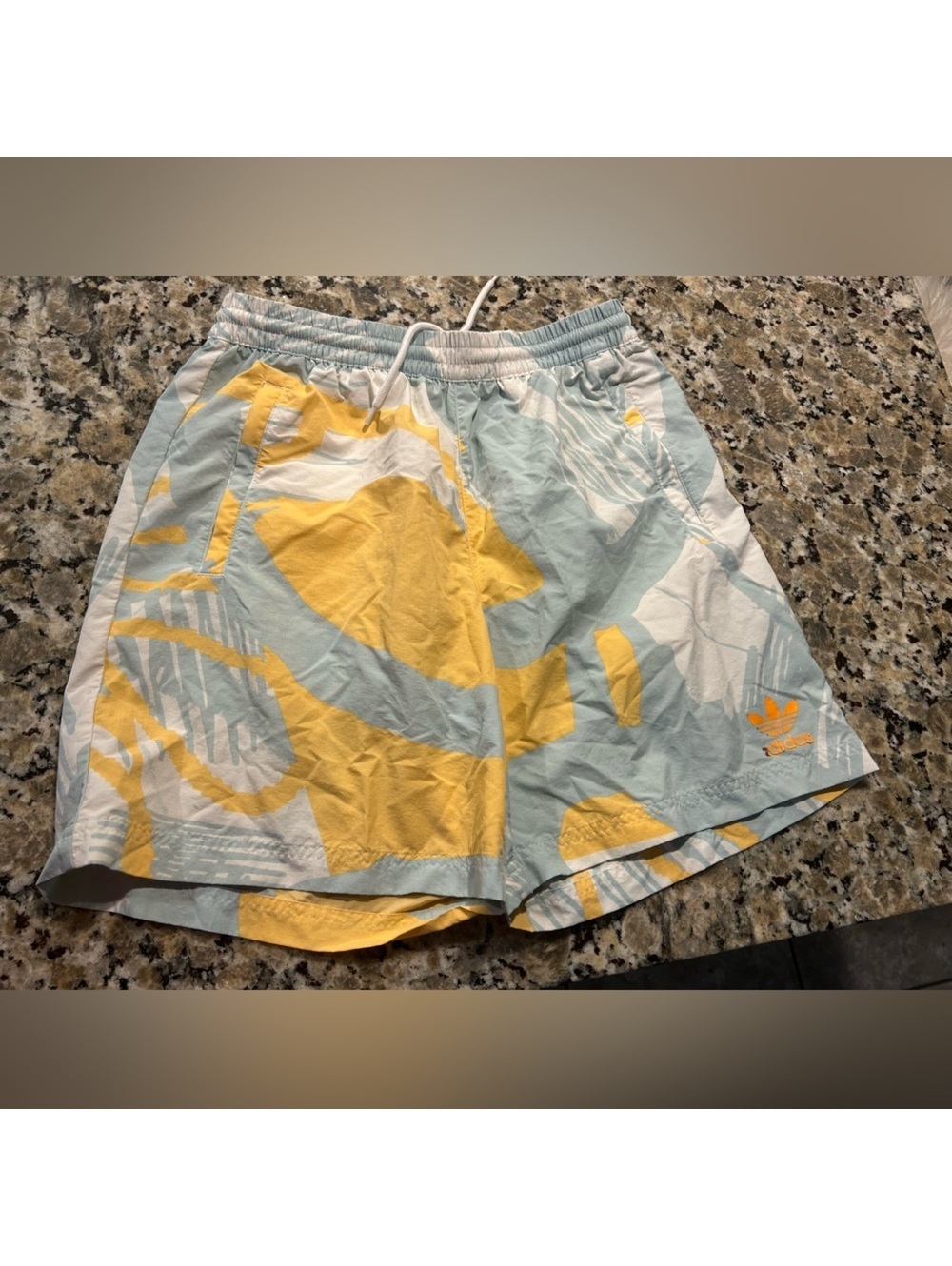 Adidas Men's Light Blue and Yellow Athletic Shorts